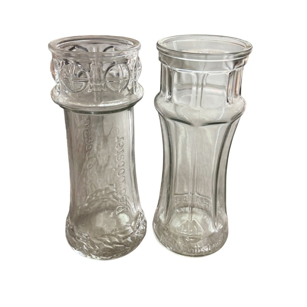 Vintage Red Lobster Lighthouse Glasses Set of 2 Clear Embossed Souvenir Barware